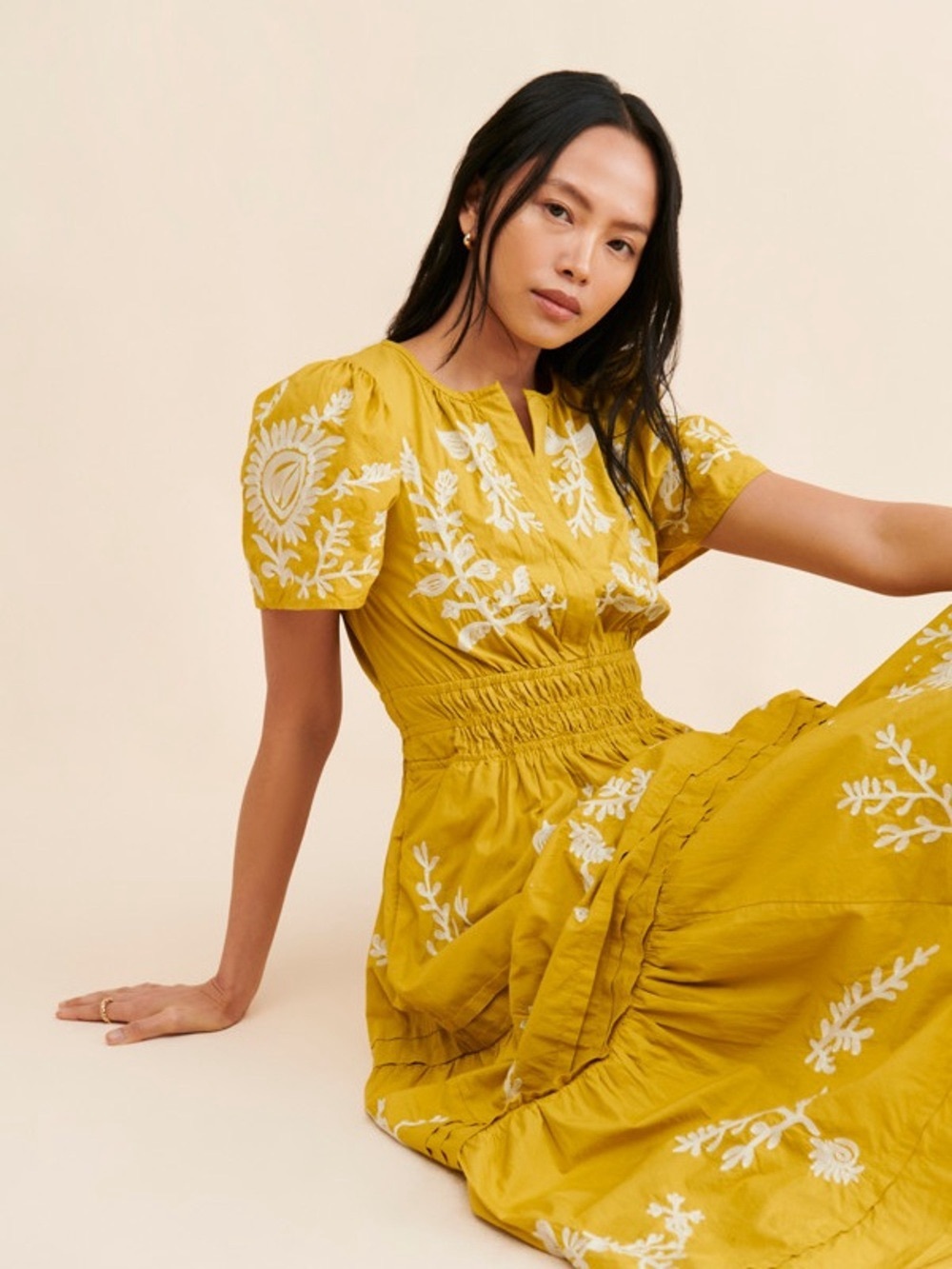 Anthropologie Somerset Maxi Dress Size S Yellow Embroidered Floral - Picture 4 of 5